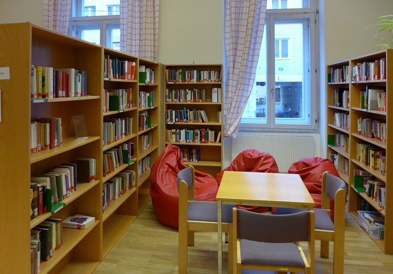 библиотека, много книг для школьников